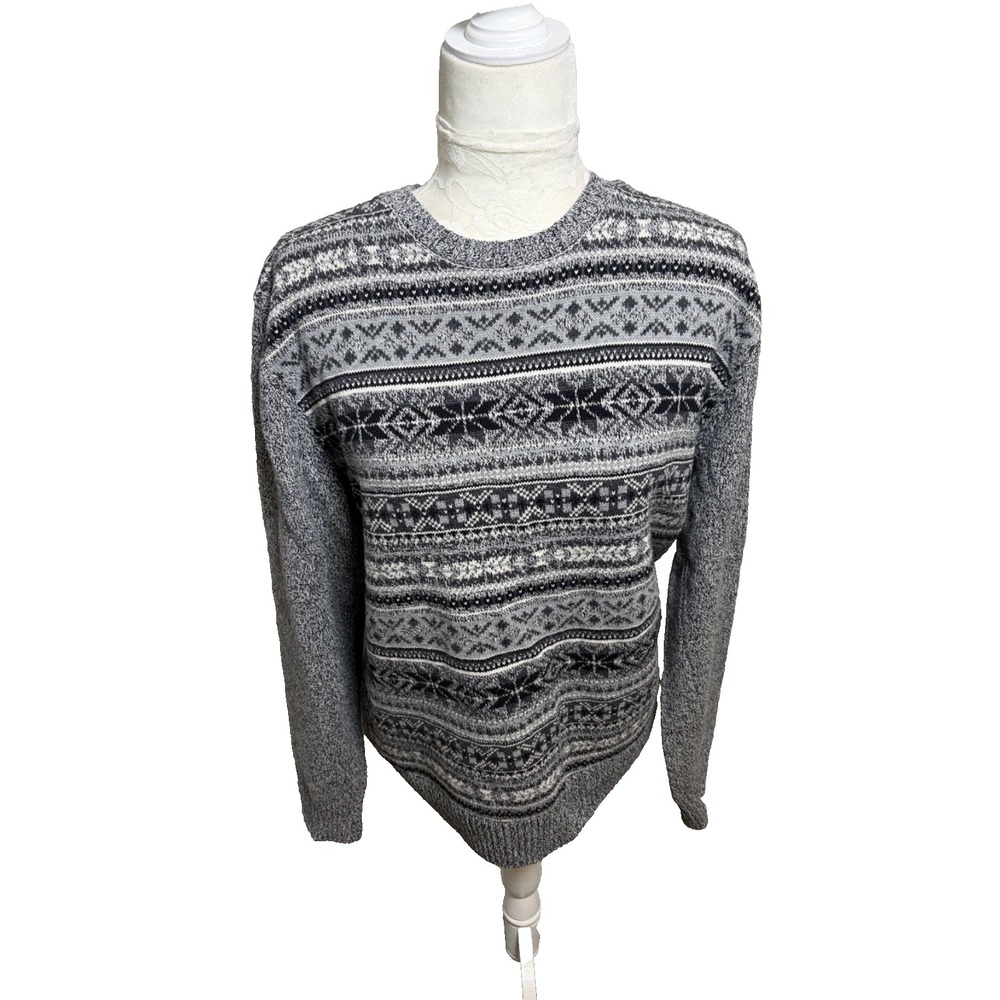 Weatherproof Vintage~ Nordic Fair Isle Sweater~Women's M~ Black Gray 100% Cotton